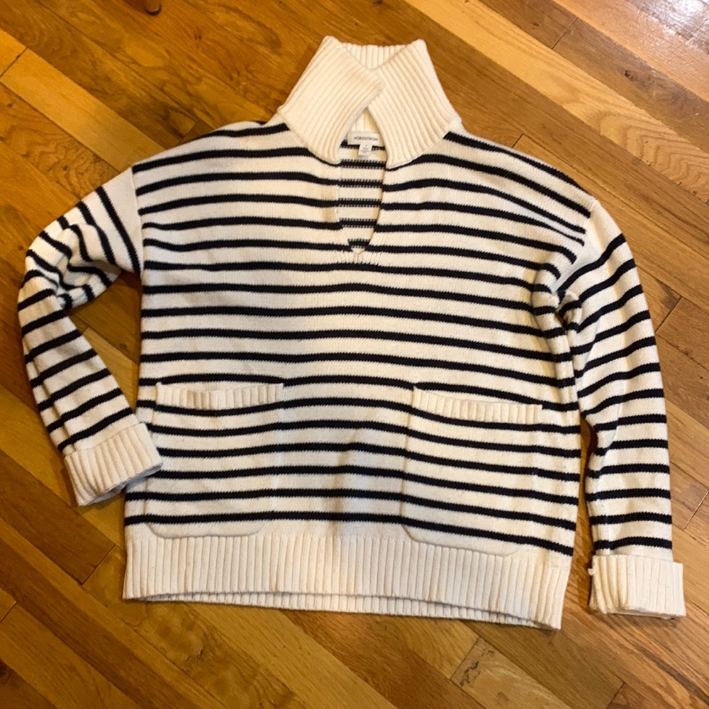 Nordstrom White & Navy striped nautical sailor sweater women’s small